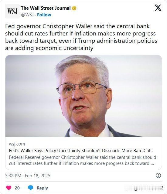 双语简讯：Fed governor Christopher Waller sai