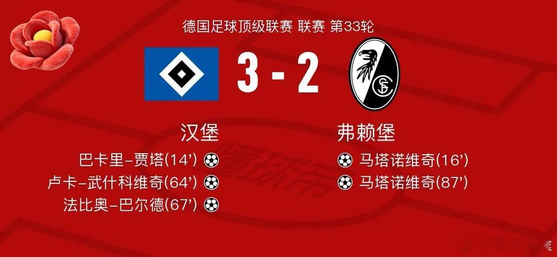 足球 北京时间5月10日德国足球顶级联赛 联赛 第33轮，汉堡主场对阵弗赖堡。汉