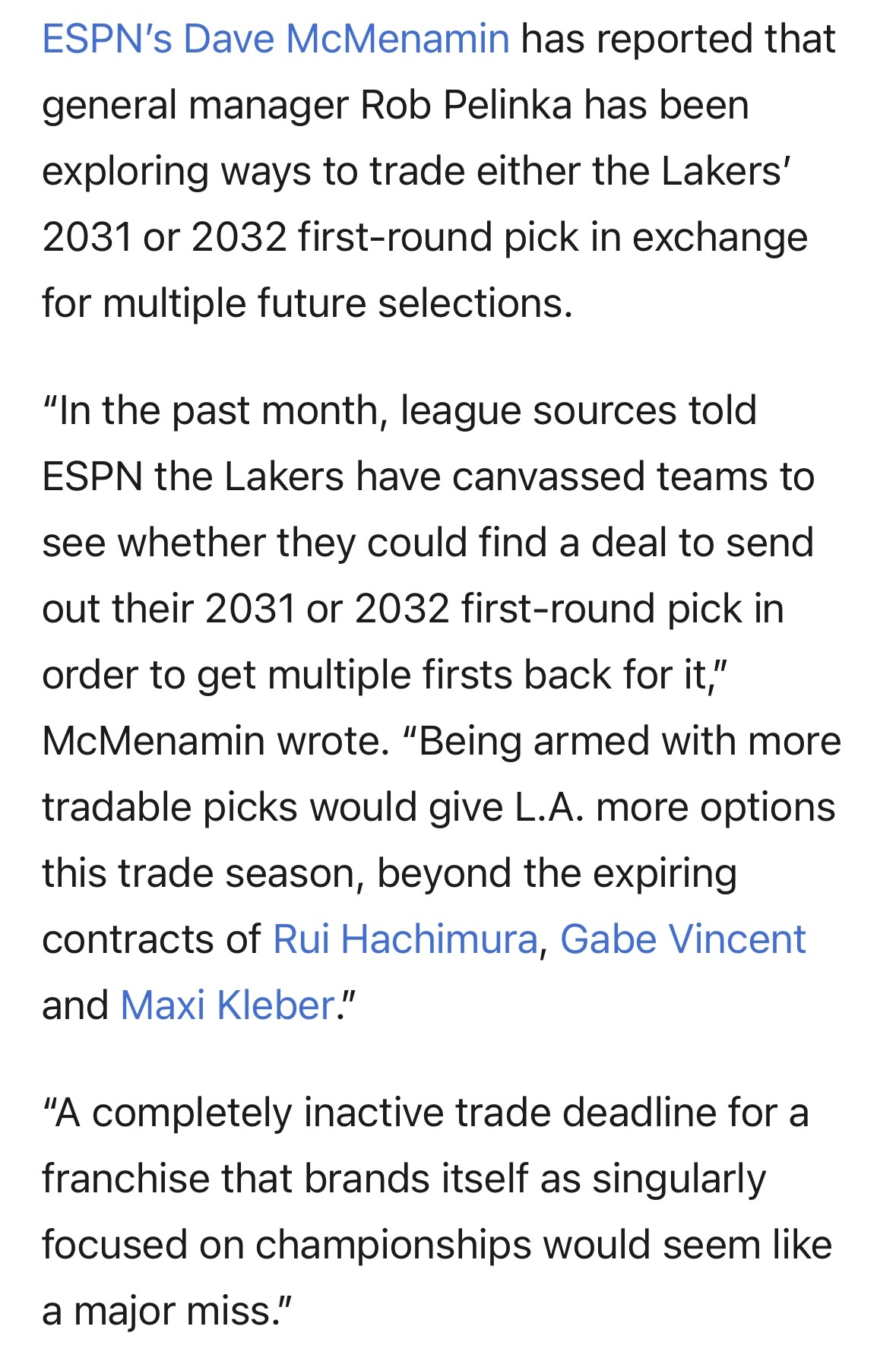 ESPN记者 Dave McMenamin：佩林卡一直在寻求交易方案，计划将湖人
