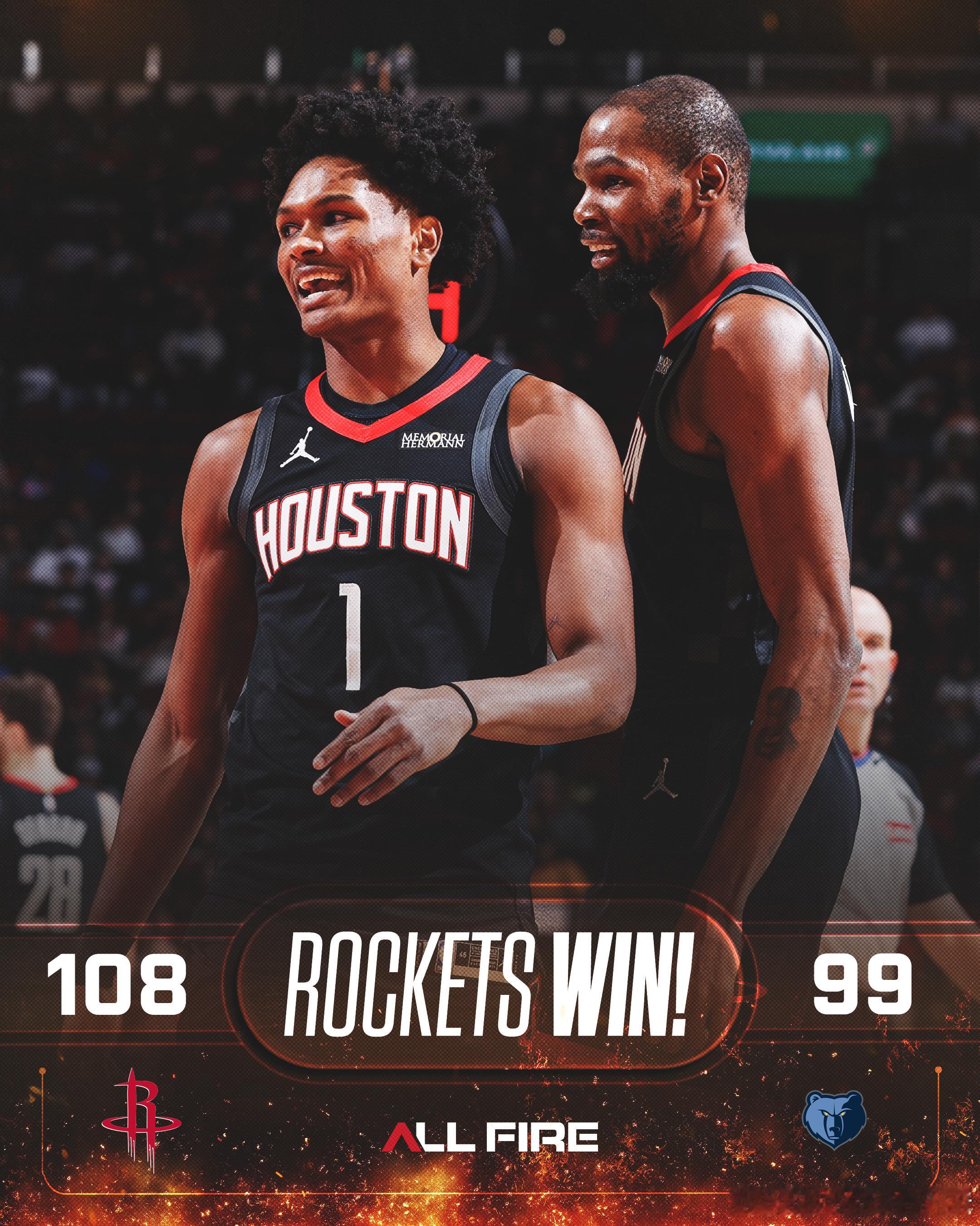 108-99，恭喜火箭有惊无险拿下赛季第28胜阿门8分8篮板14助攻，杜兰特33