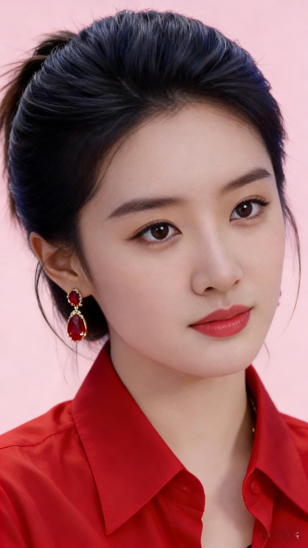 瞧瞧这位女士，身着红色衬衫，配上红色耳环，那股子性感魅力简直要溢出屏幕。不过，性