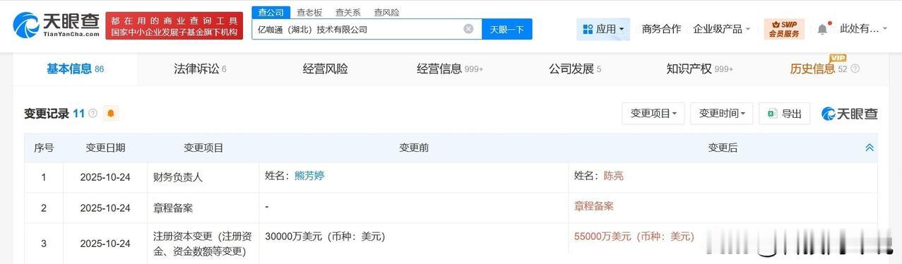 【亿咖通湖北公司增资至5.5亿美元 增幅约83%】
天眼查工商信息显示，近日，亿