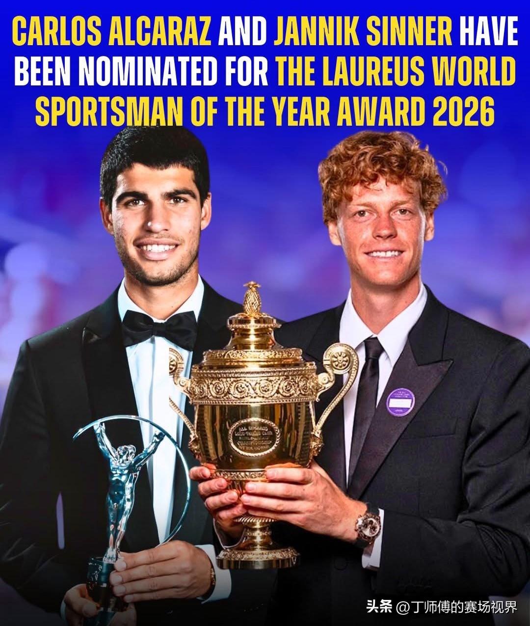 阿尔卡拉斯和辛纳今年获得了享有盛誉的劳伦斯世界体育奖年度最佳男运动员奖提名。阿尔