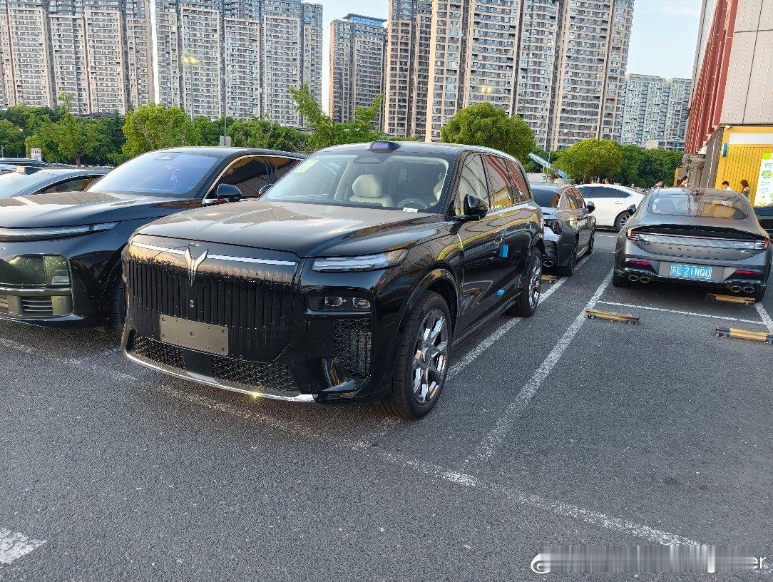 偶遇岚图泰山X8从外形上，这车确实很霸气，也很大块头，旁边的理想看上去都小鸟依人