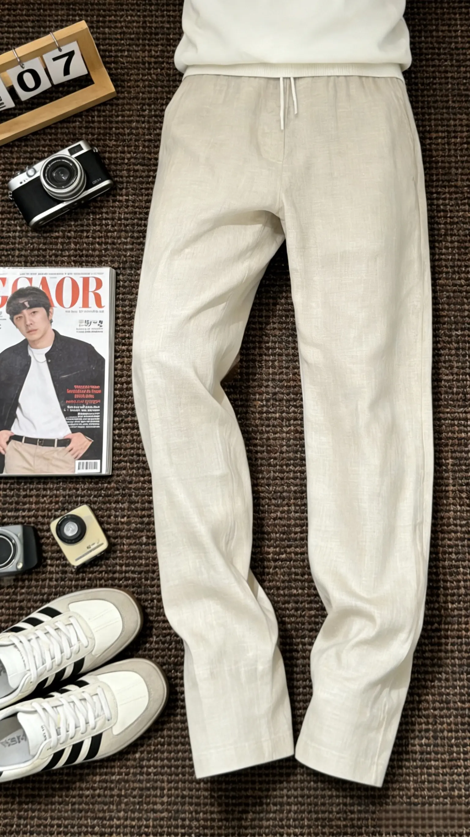 【高端品质】夏季薄款时尚简约轻奢长裤男士潮流宽松直筒透气休闲裤