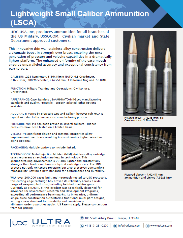 烽火问鼎计划   不锈钢弹壳“轻型小口径弹药”（LSCA）是美国超级防御(UDC