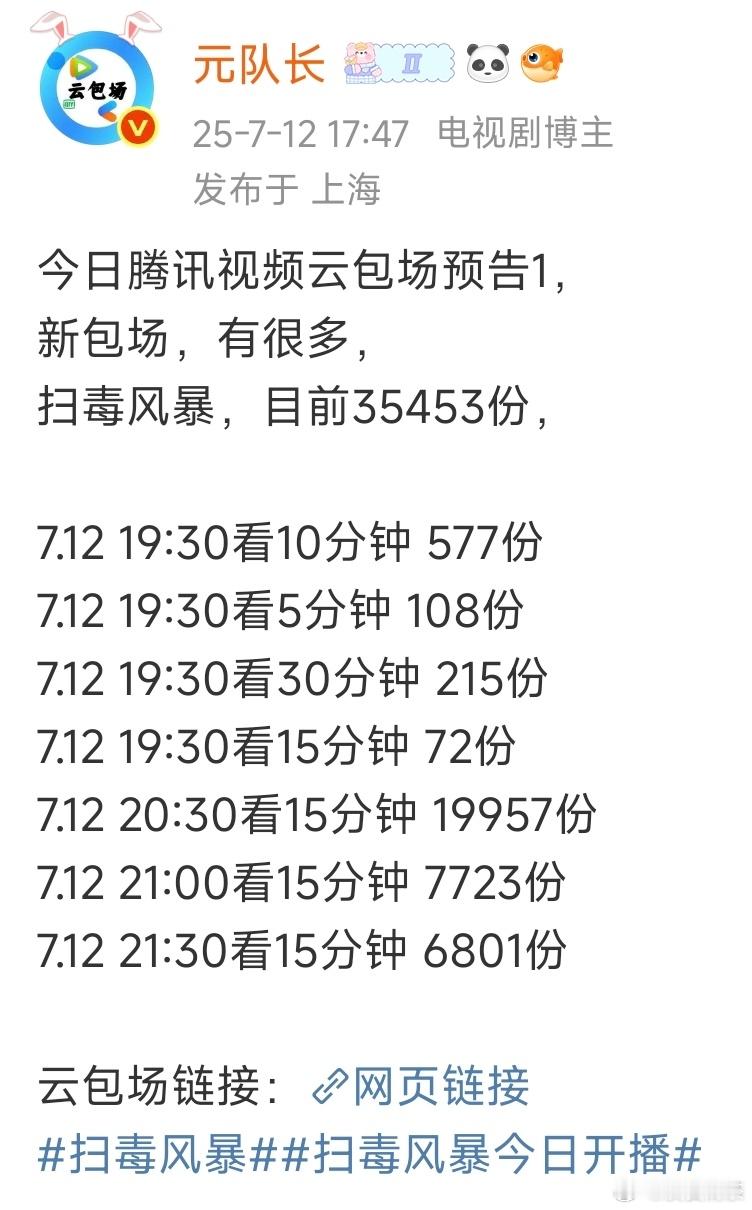扫毒风暴 7.12开播，7.13和7.14都有剧方云包场 ​​​