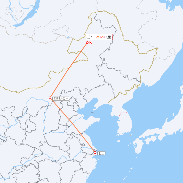 查了一下才发现 呼和浩特到上海和呼伦贝尔的直线距离竟然没差多少（） 
