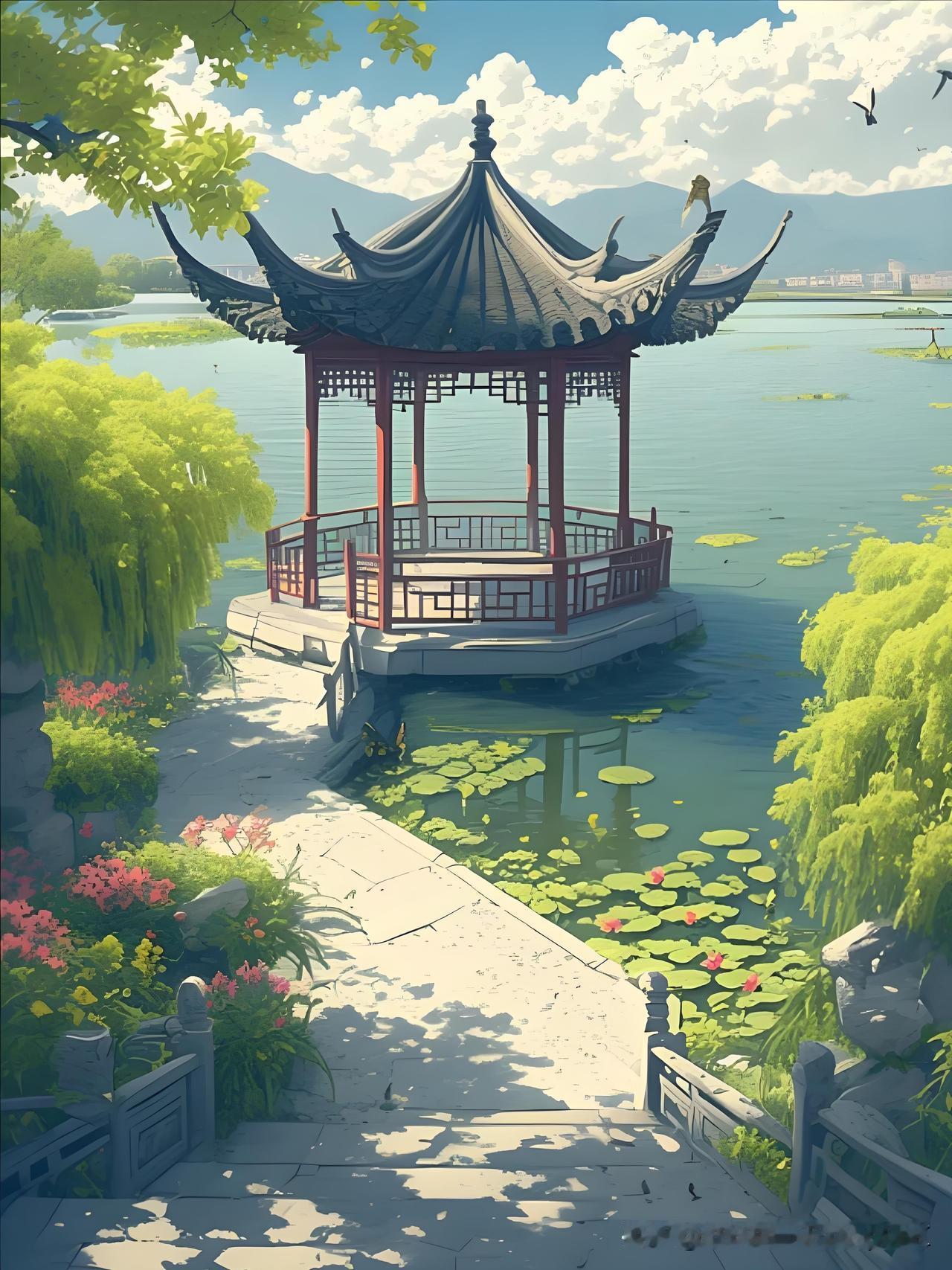 《避暑山园》
——明·王世贞
残杯移傍水边亭，
暑气醺人忽自醒。
最喜树头风定后