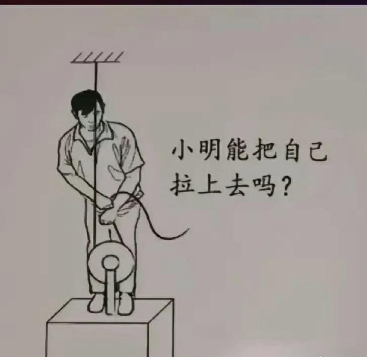 说高中物理难不难，这是一道极其简单的题，小明能不能把自己拉上去？ ​