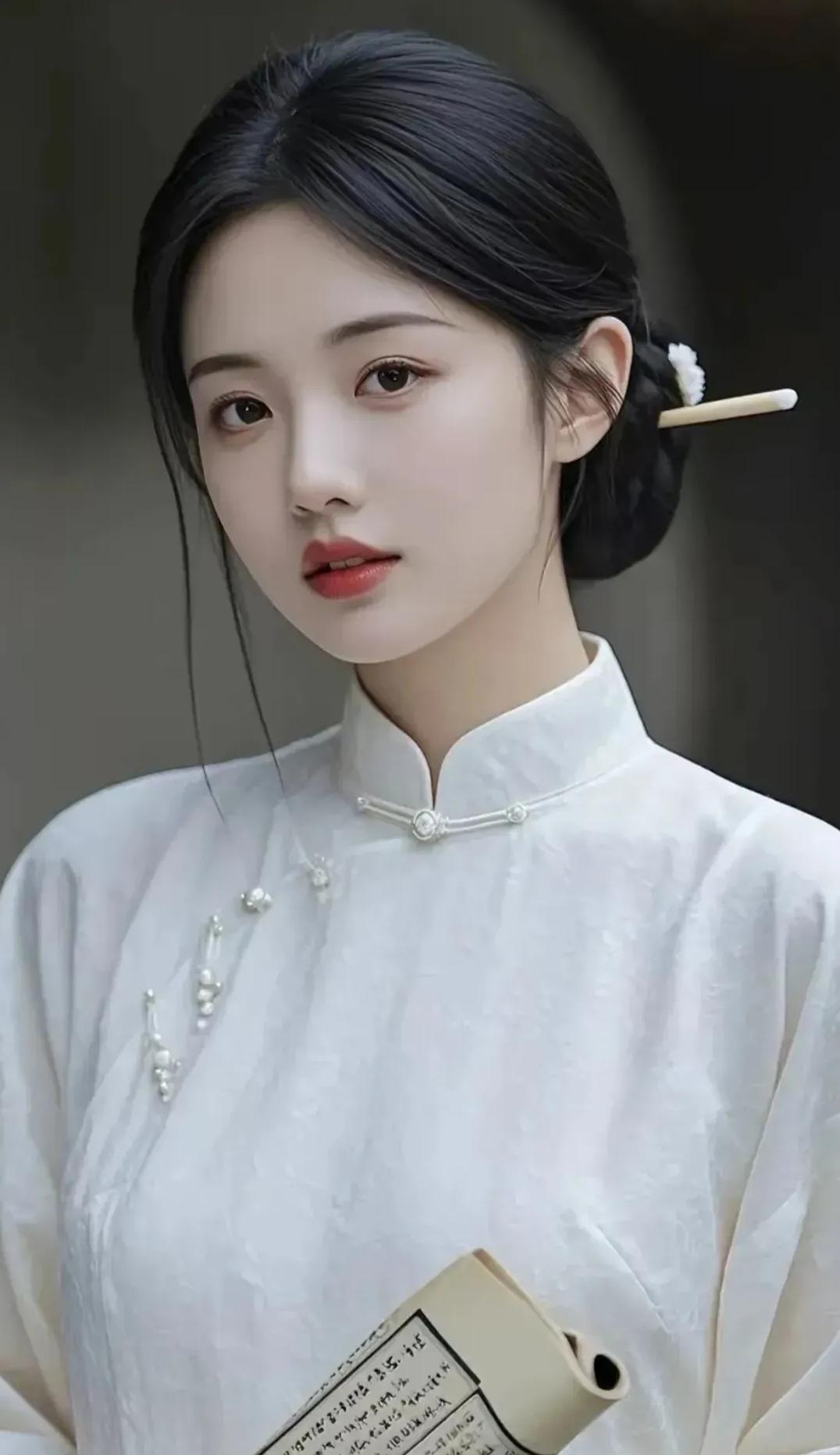 云鬓簪花，浅笑安然。温婉娴雅的她在岁月的书笺上，绘写着婉约的韵致。

（图片来自