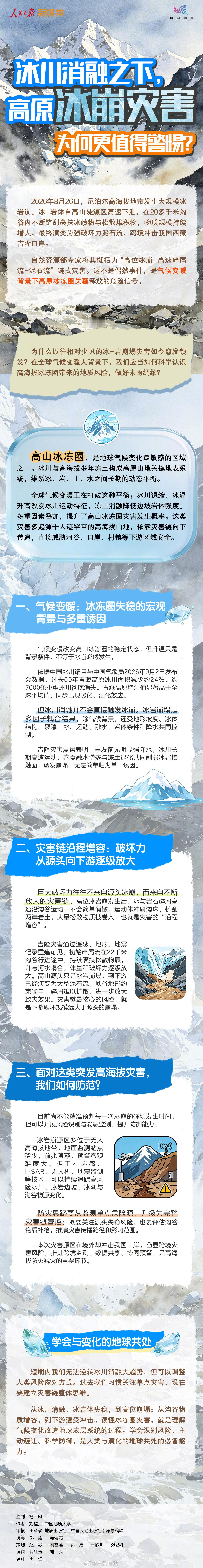 【冰川消融之下，高原冰崩灾害为何更值得警惕】8月26日，尼泊尔高海拔地带发生大规