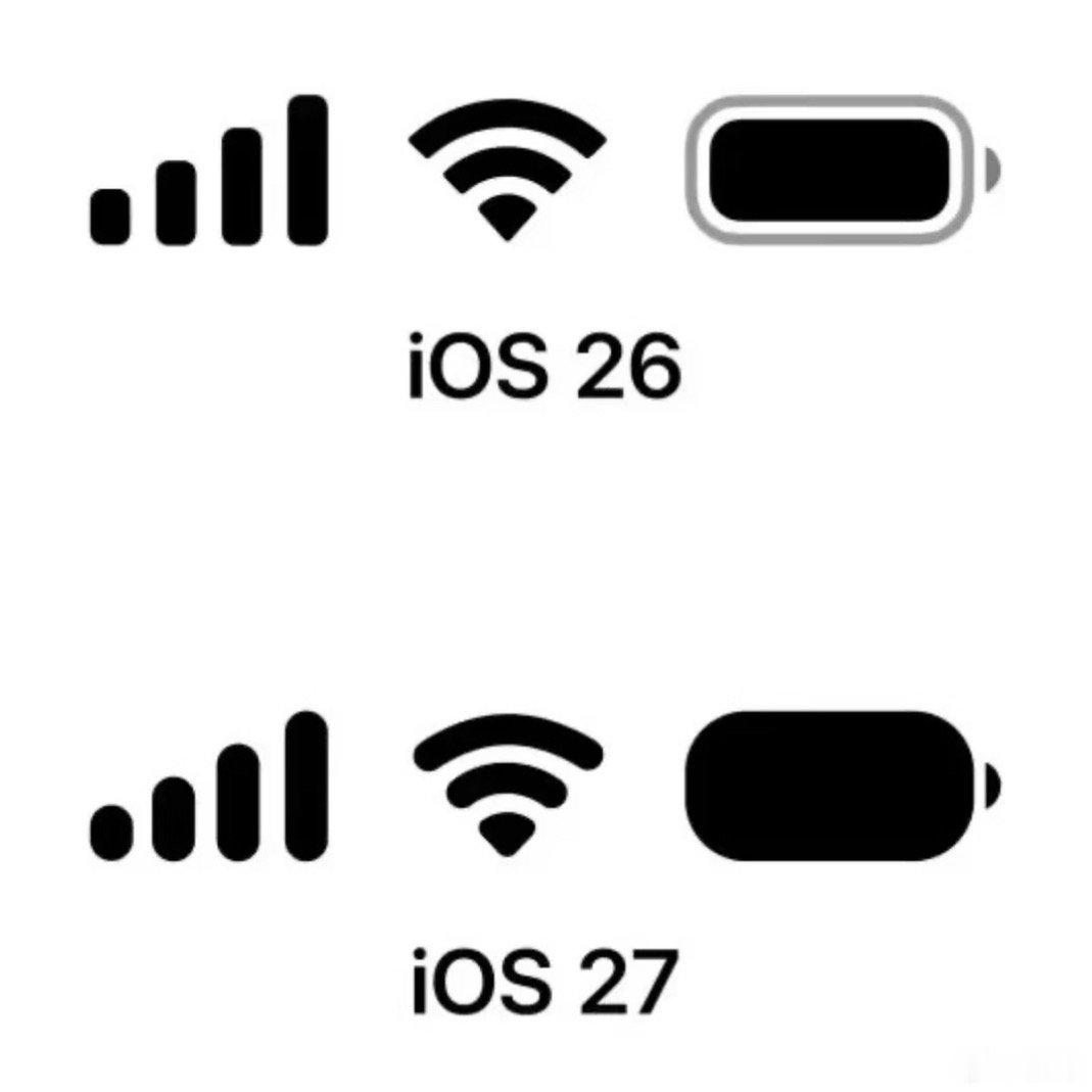 iOS27电池图标 丑ios27 雷霆大电池🔋，真是崩不住这个， 浅一点壁纸的