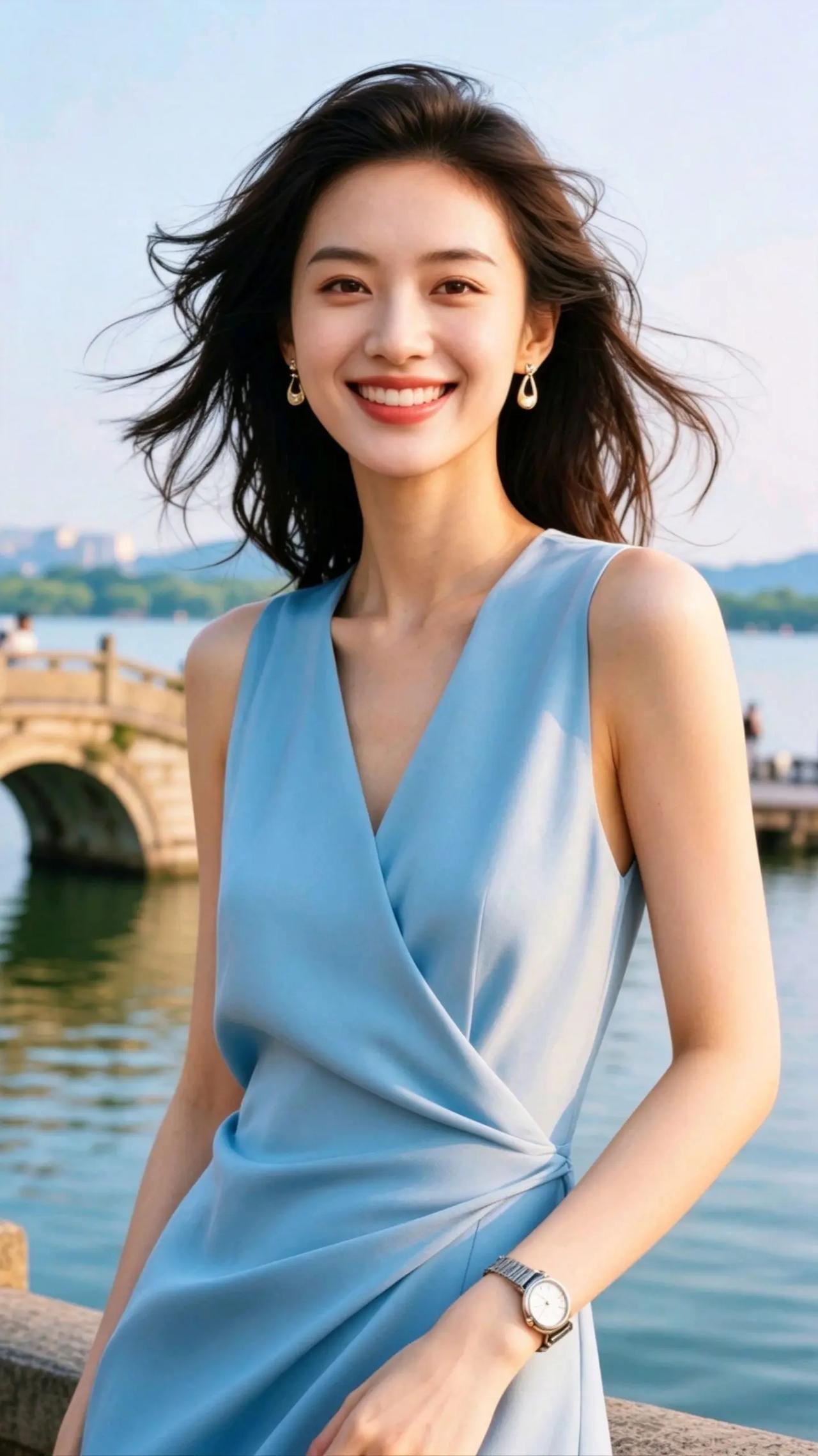 快来看我在即梦创作的AI作品西湖桥头美女写真