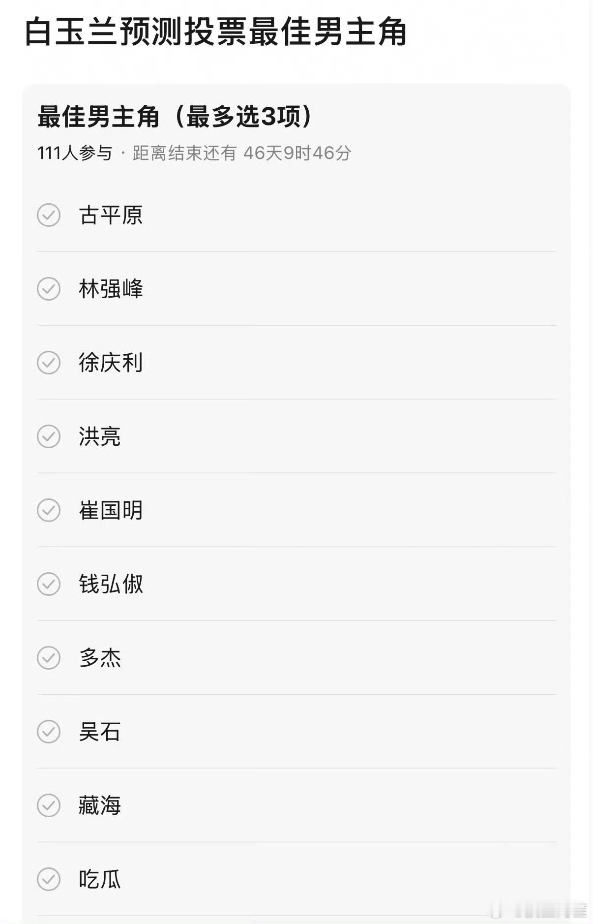 我还是觉得根据角色知名度和在观众心里的分量来进行白玉兰的选评才是最公平的。白玉兰