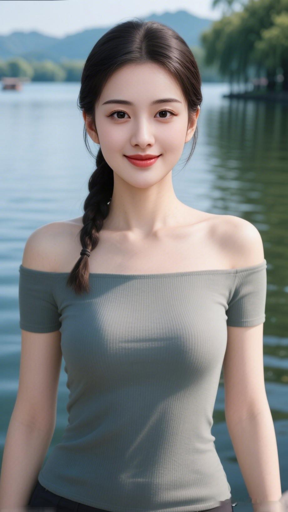 清新自然，少女心满满，湖畔美景，甜美笑容。少女风写真照