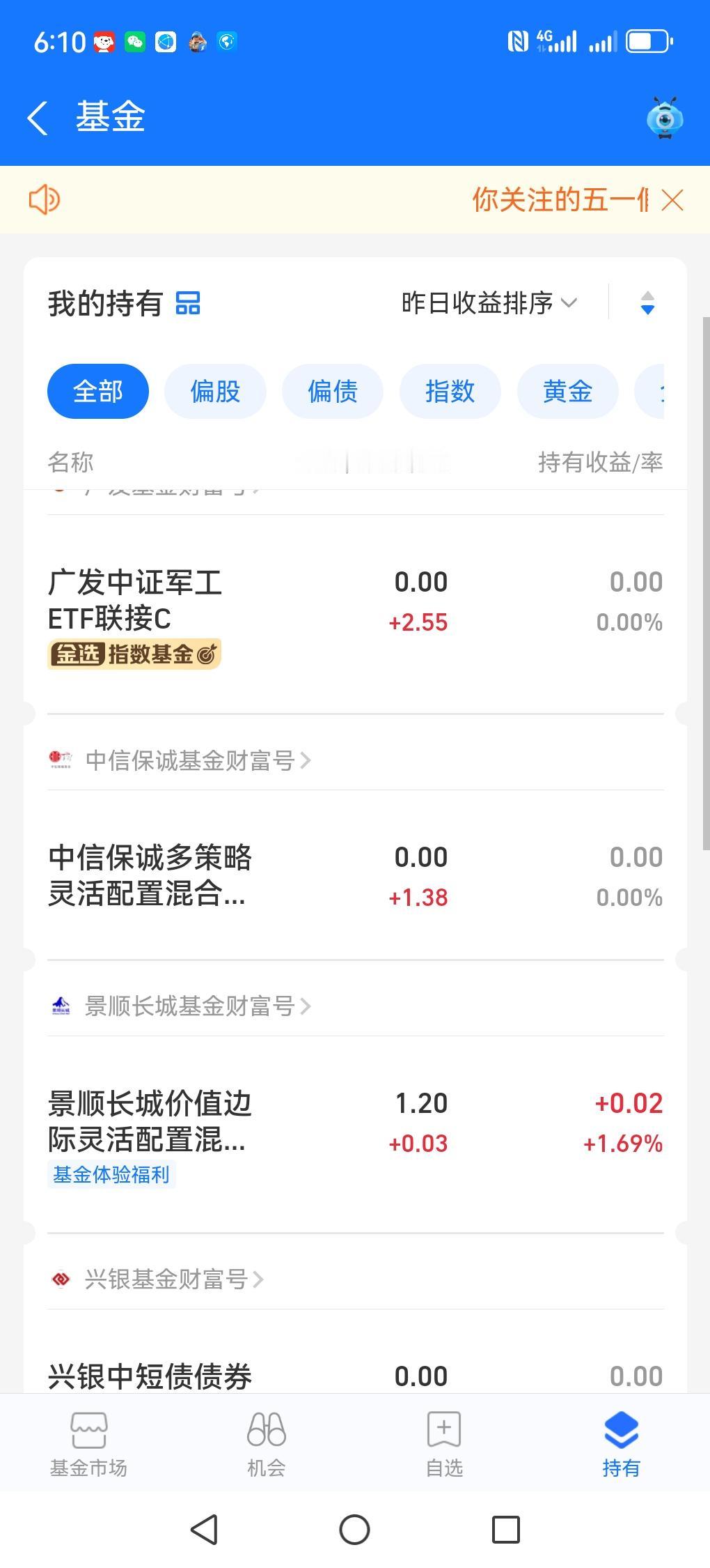 昨天中午我把所有的基金全部给卖了，其实我之所以炒股，就是觉得买基因不如自己炒股。