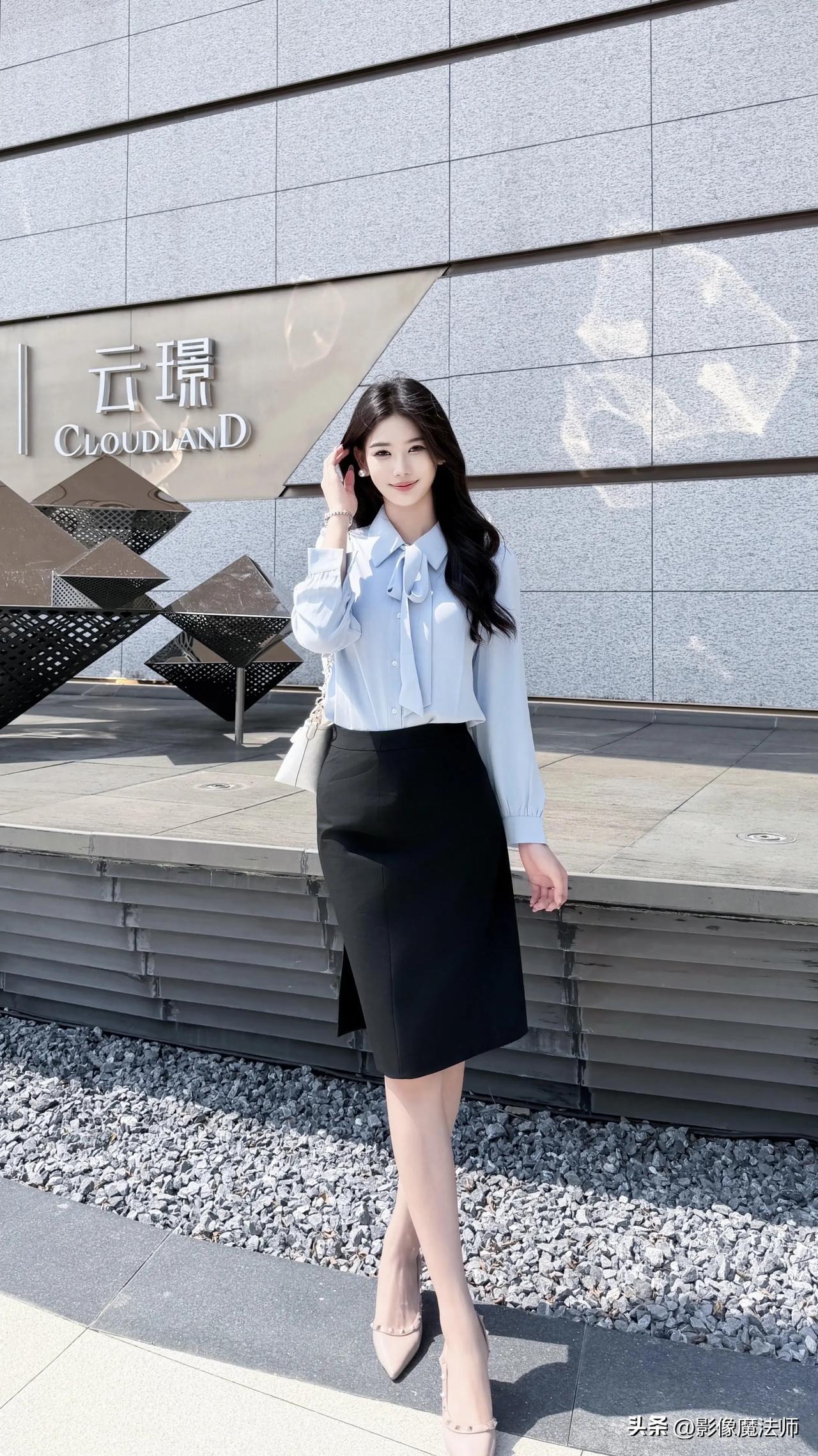 高级感通勤穿搭！蓝白黑配色永不过时蓝白通勤穿搭