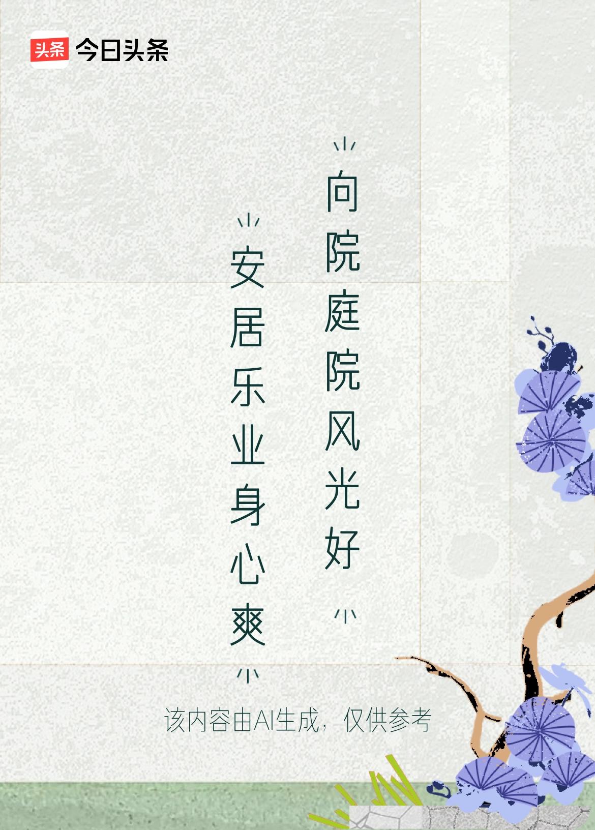 微头条
上联：安居乐业身心爽
下联：向阳庭院风光好
这个下联“向阳庭院风光好”与