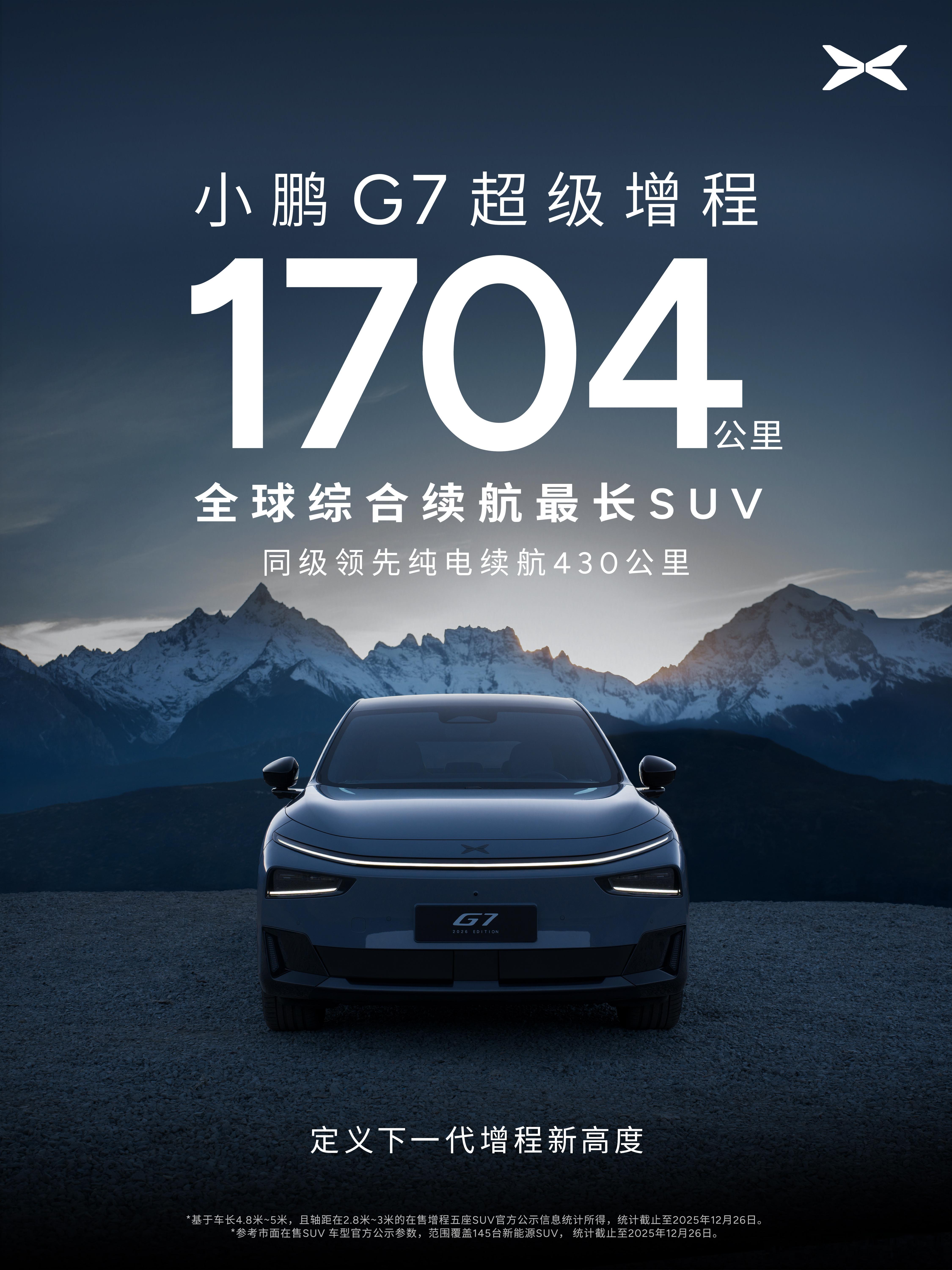 1704公里超长续航SUV小鹏G7来了昨天全新P7+，今天G7超级增程也官宣了，