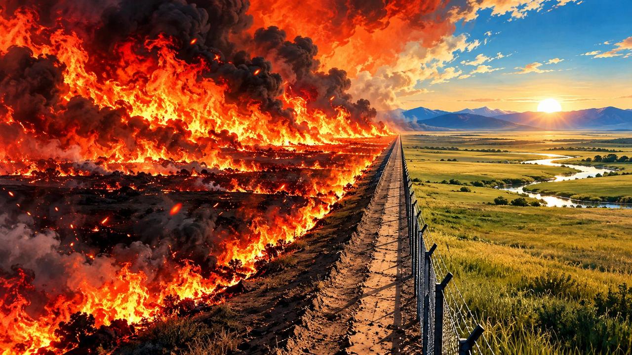 蒙：大哥！我这边出大事了。
中：啥大事？

蒙：草原着火了，火势控制不住，正往你
