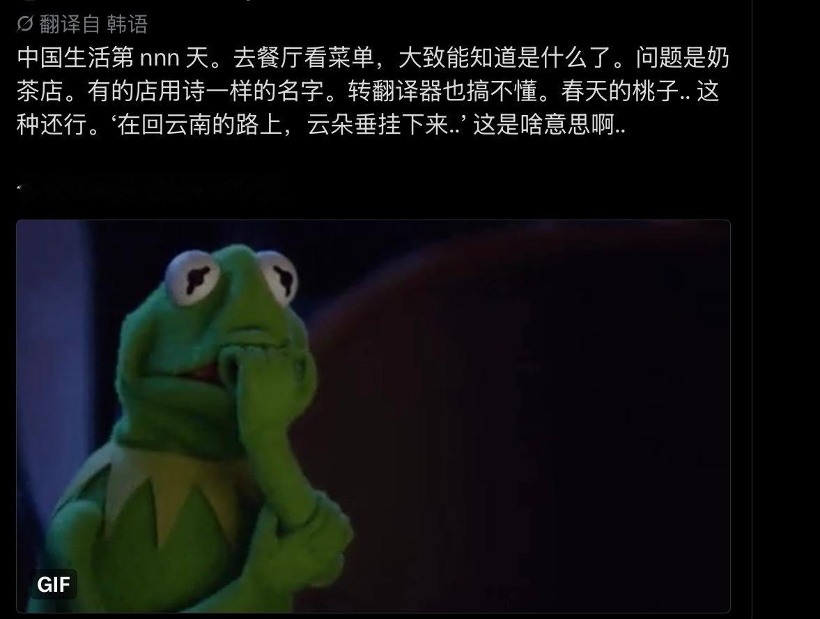 来中国玩耍的韩国游客表示，自己很喜欢中国的奶茶，但看不懂奶茶仙气十足的名字，猜不