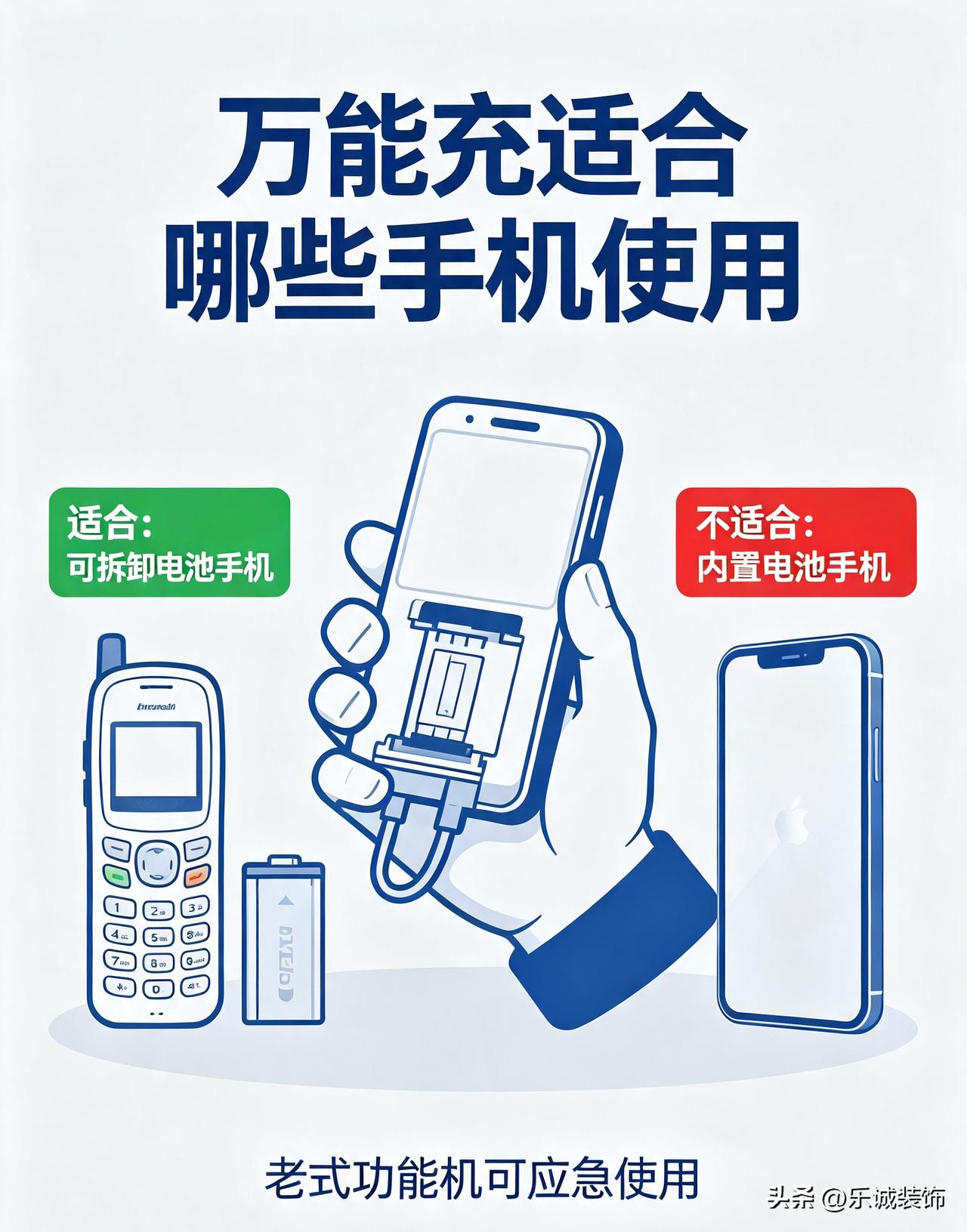 老式夹子万能充，仅适合电池可拆卸的手机，例如诺基亚、摩托罗拉功能机、老式可拆卸电