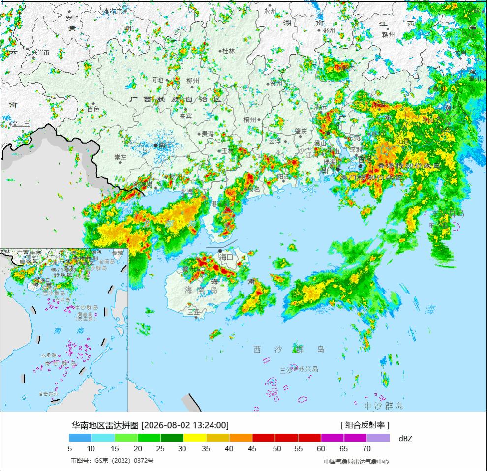 【强对流】今天14-15时，辽宁东部的岫岩，海南北部的海口，都出现单小时超40毫
