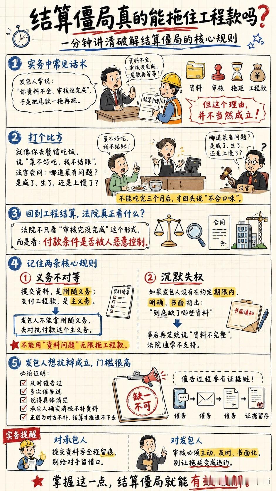【结算僵局真的能拖住工程款吗？】

用一分钟分享一个破解结算僵局的核心规则。实践