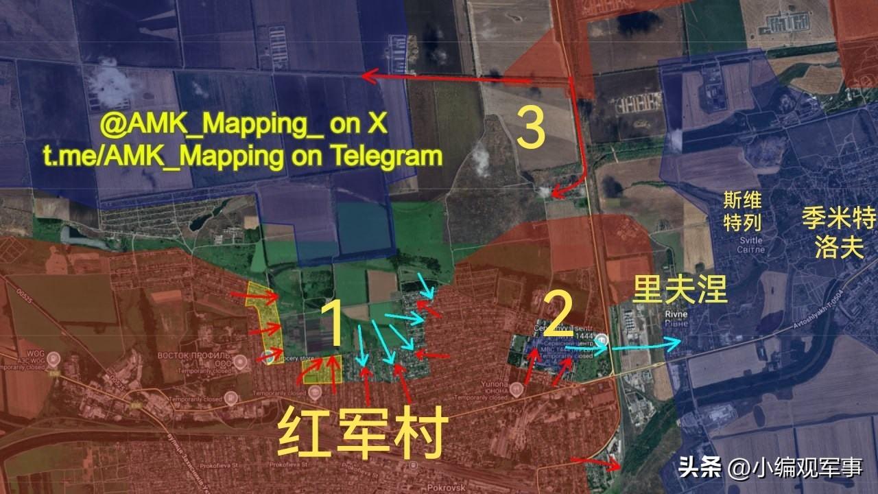 新西兰信源“AMK_Mapping”更新红军村前线战报：

红军村市区内的激烈战
