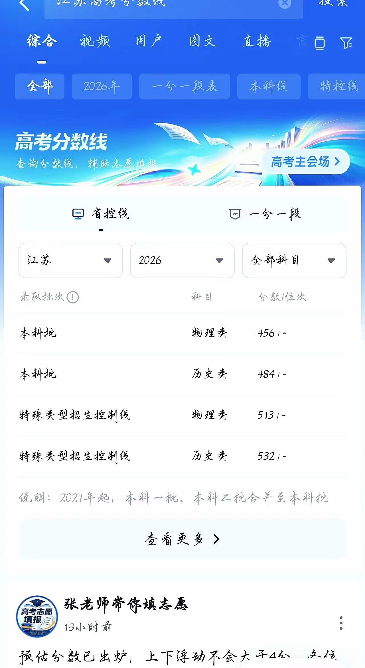 江苏省控线出来了 所有人感受！江苏省2026年普通高校招生第一阶段录取控制分数线