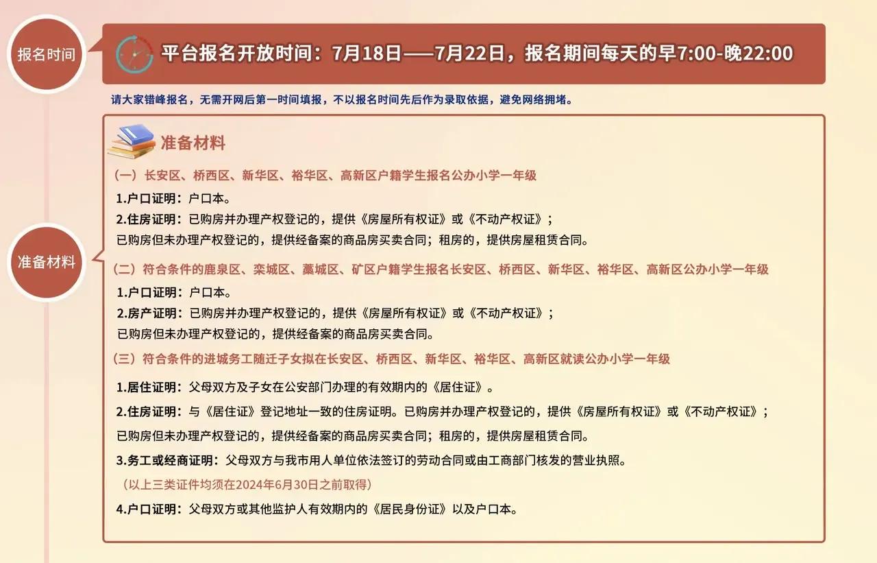 公立小学今日开始报名！！

2024年石家庄市主城区五区，公立小学今日开始报名，