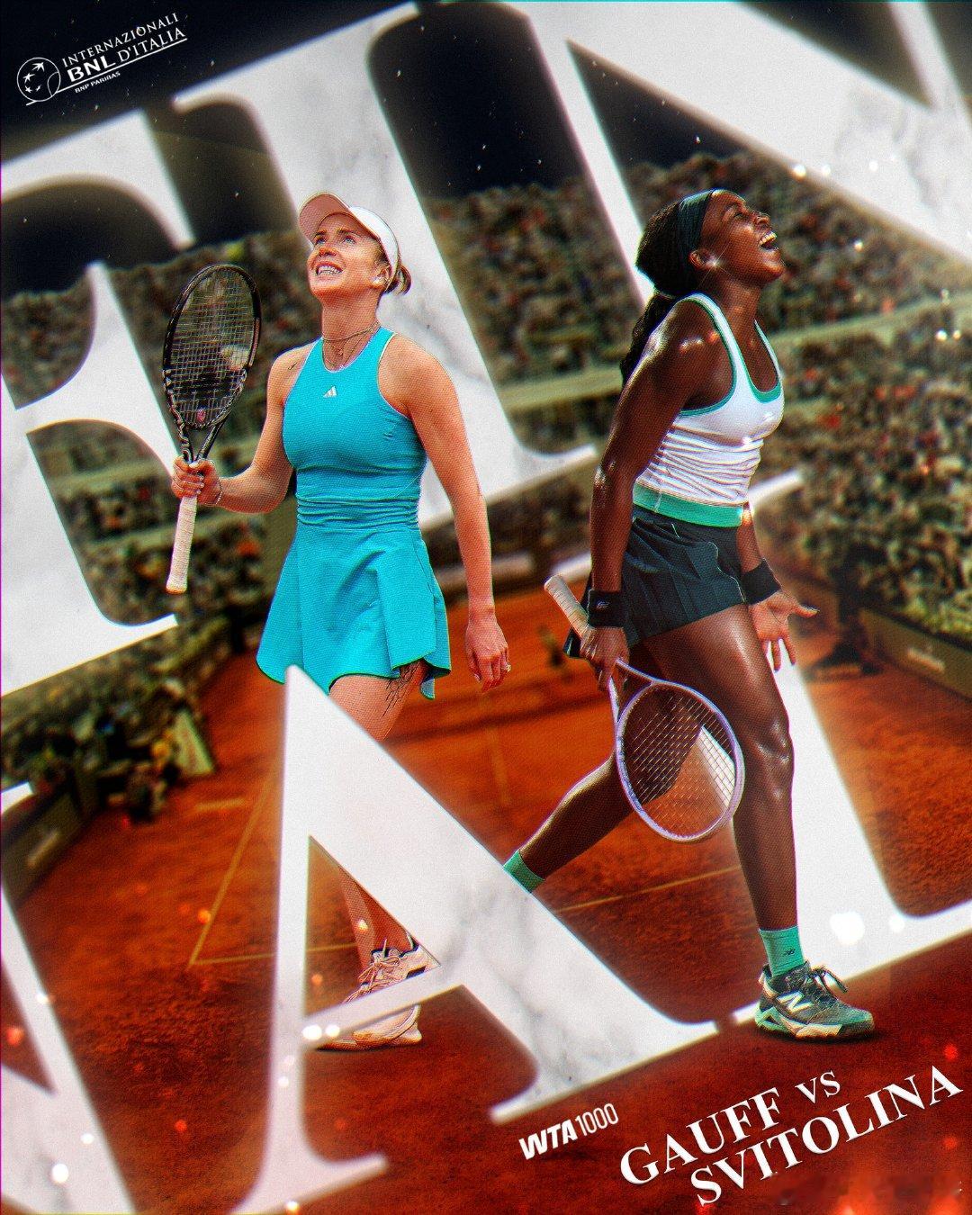 高芙斯维托丽娜争冠 WTA1000罗马站半决赛战罢，女单决赛对阵出炉高芙6-4、