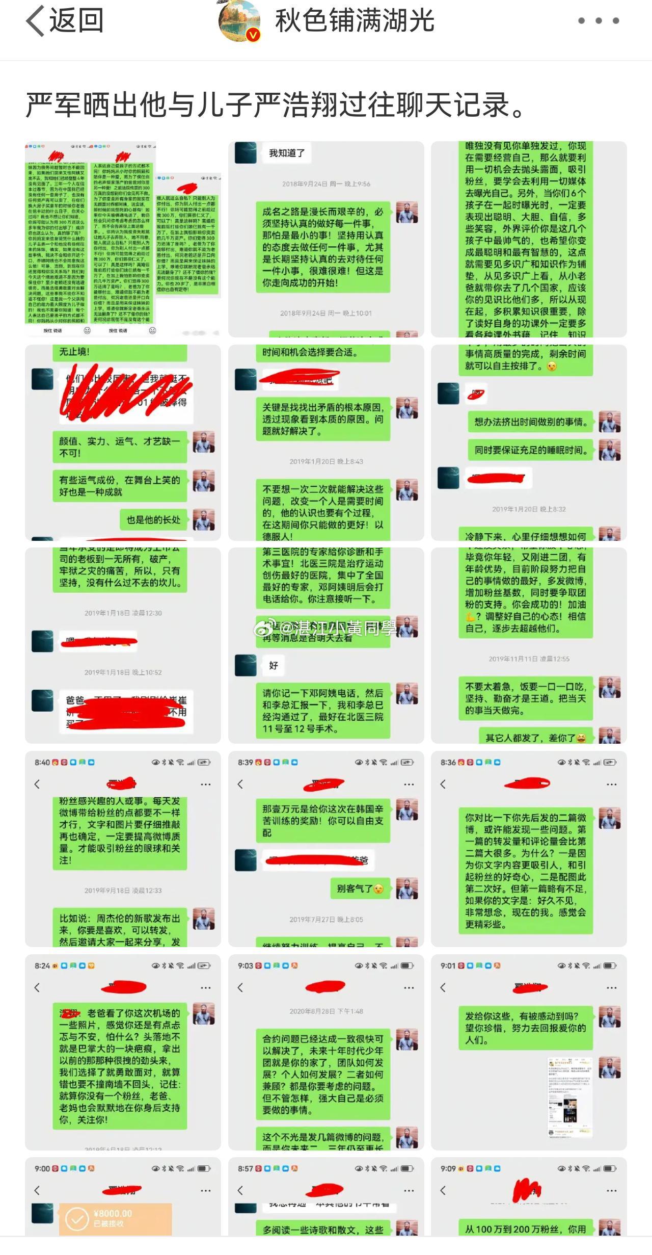 严军晒与严浩翔聊天记录 看完这些，很难评论谁对谁错，目前该做的就是少给孩子负能量