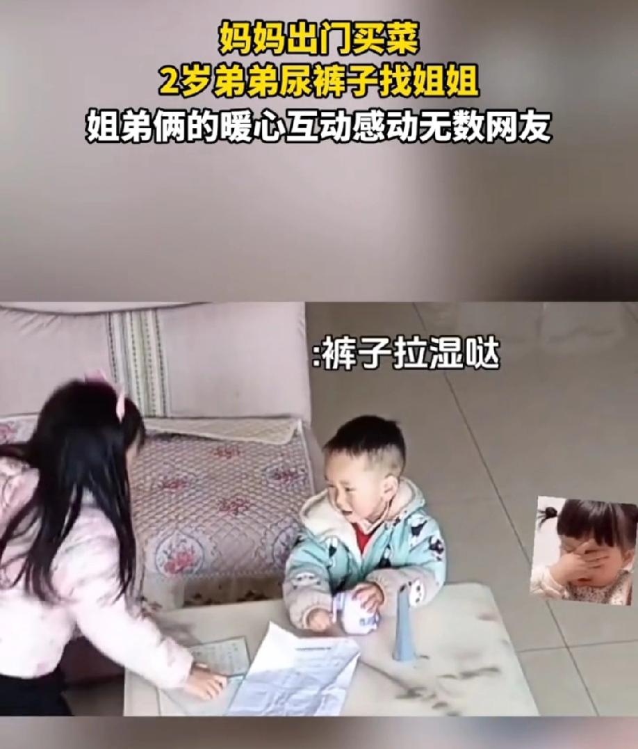 这大概就是二胎最美好的样子！

四川一妈妈出门买菜，2岁的弟弟尿裤子，叉着腿慢慢