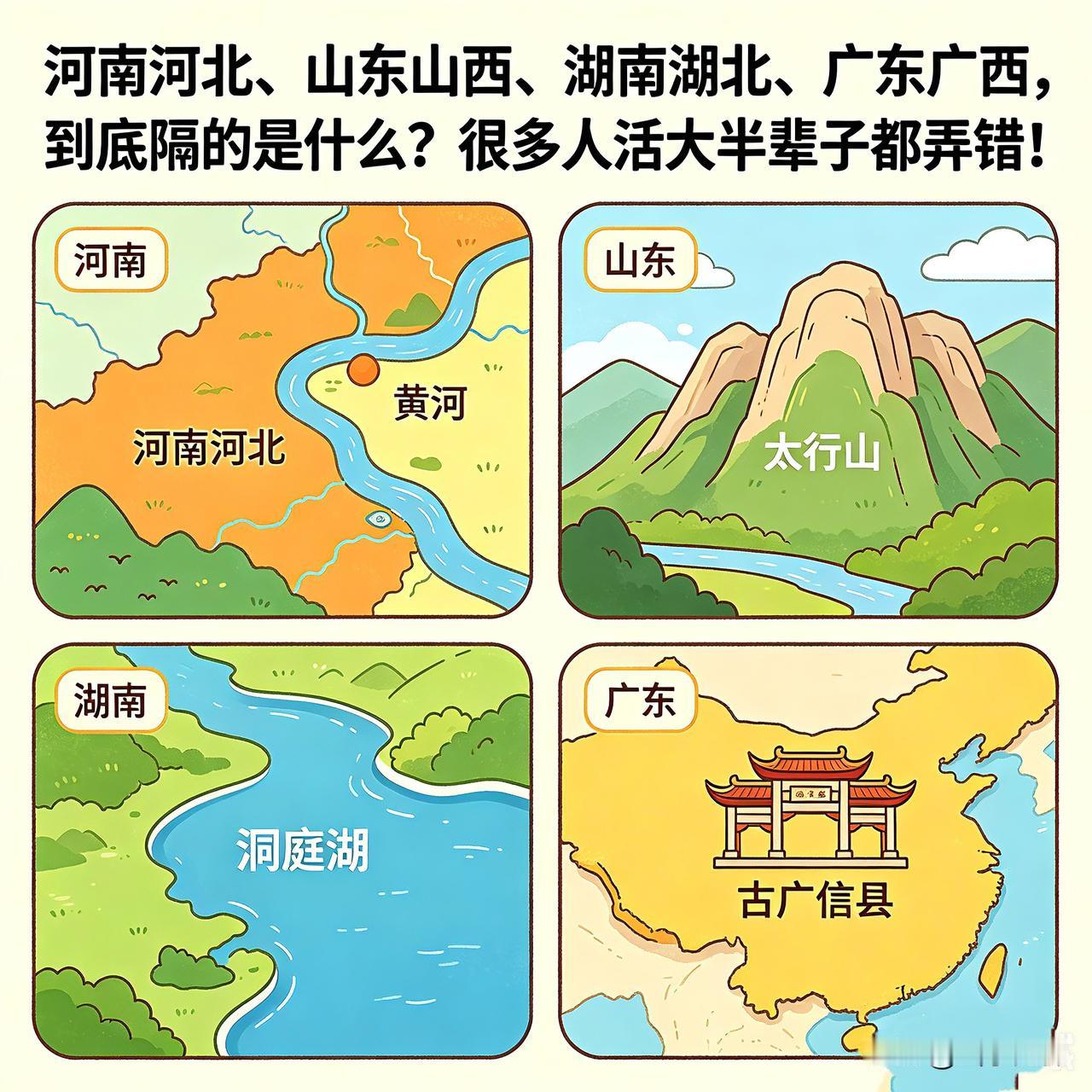 你发现了吗？河南河北、山东山西、湖南湖北、广东广西，到底隔的是什么？很多人活大半