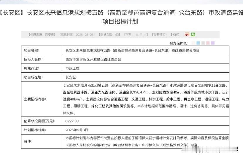 投资8227万元！长安未来信息港横五路即将启动前期招标

长安郭杜未来信息港片区