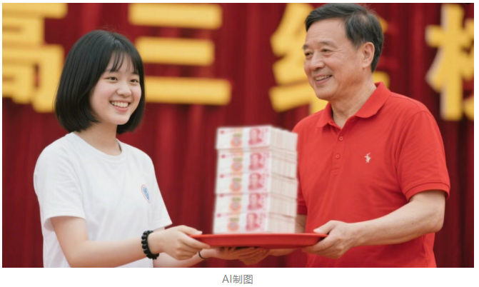 【#考上清华奖励百万有违教育初心#】近日，广西贵港一女生考上清华大学，学校奖励其
