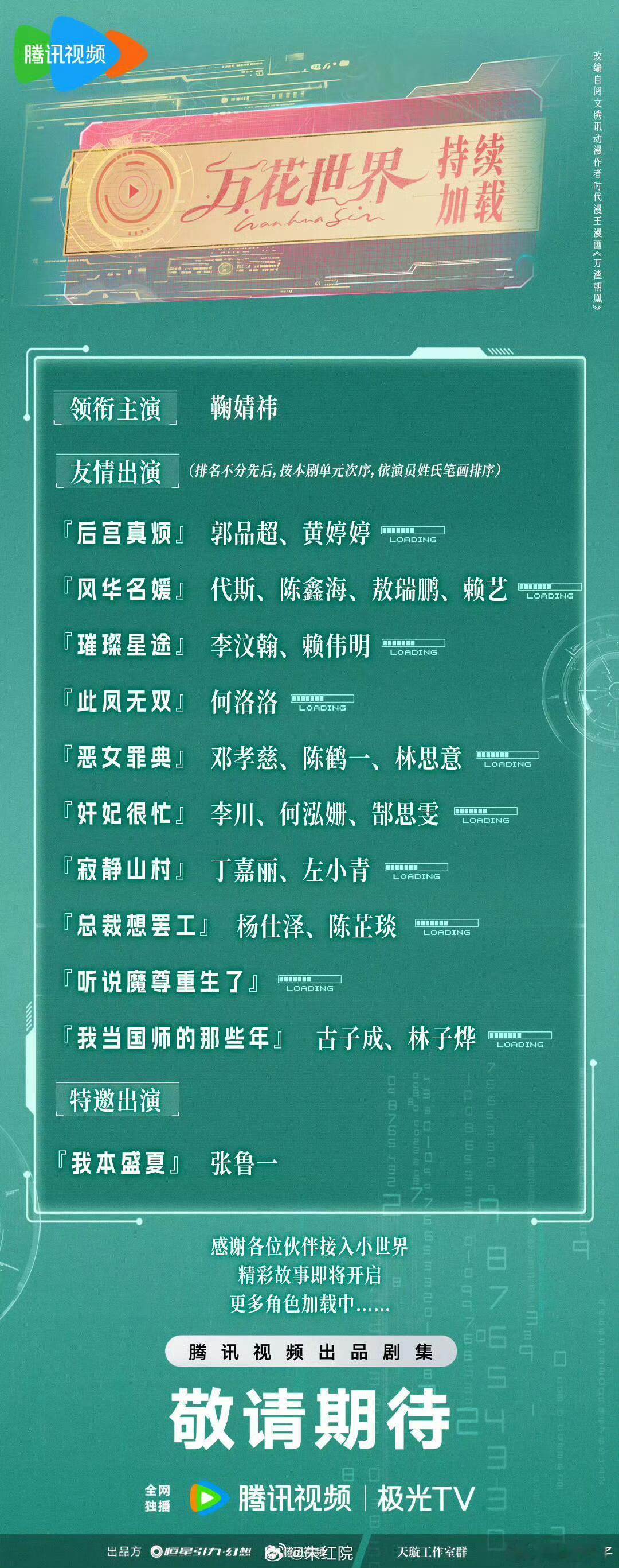 腾讯奇幻剧《万花世界》官宣阵容领衔主演：鞠婧祎友情出演：『后宫真烦』郭品超、黄婷