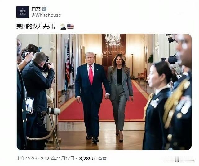 白宫发布特朗普夫妇合影，盛赞其为「美国权势夫妇」，然后美国网友梗图满天飞