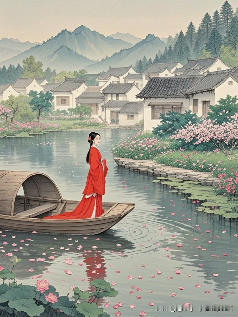 《襄邑道中》
——宋·陈与义
飞花两岸照船红，
百里榆堤半日风。
卧看满天云不动