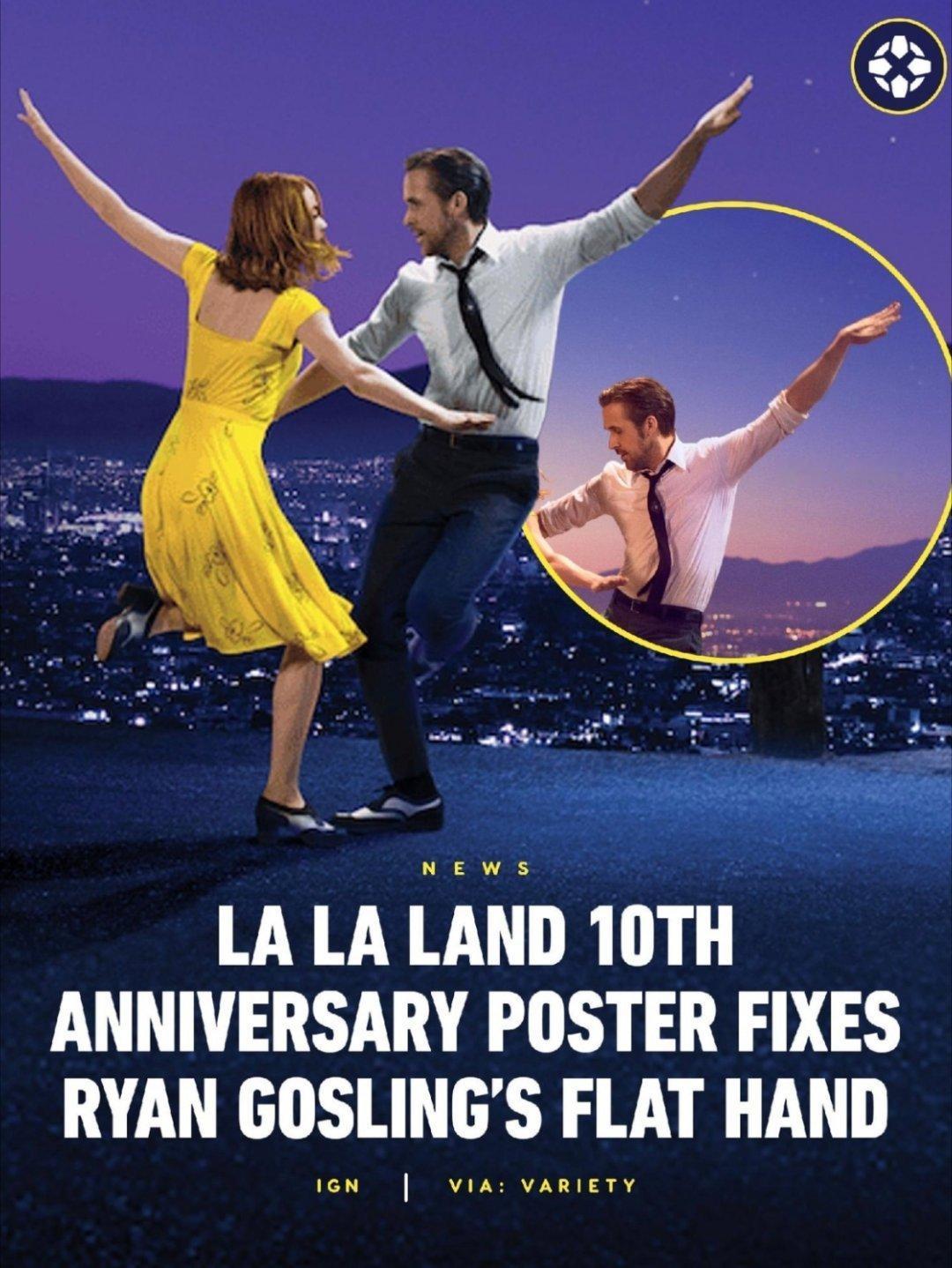 La La Land 十周年海报修正了瑞安· 高司令老师多年的一处心病：手没伸直