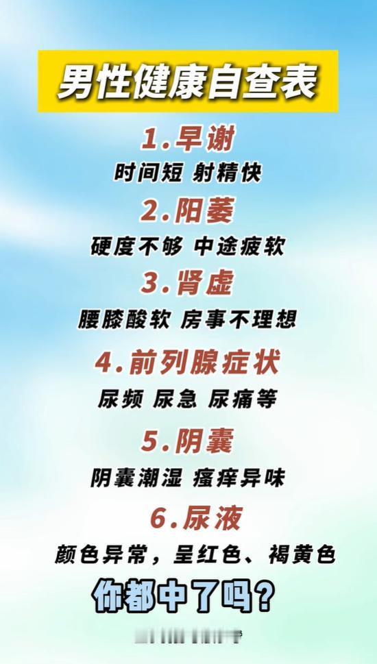 排尿、精力相关六大问题，男士健康自查参考