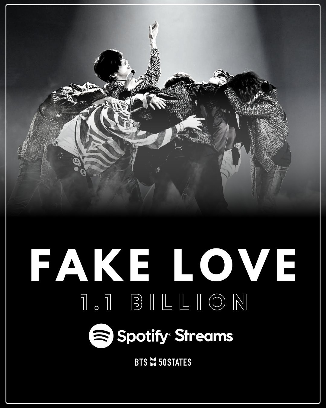 BTS《FAKE LOVE》Spotify流媒突破1️⃣1️⃣亿🎉成为自身达成