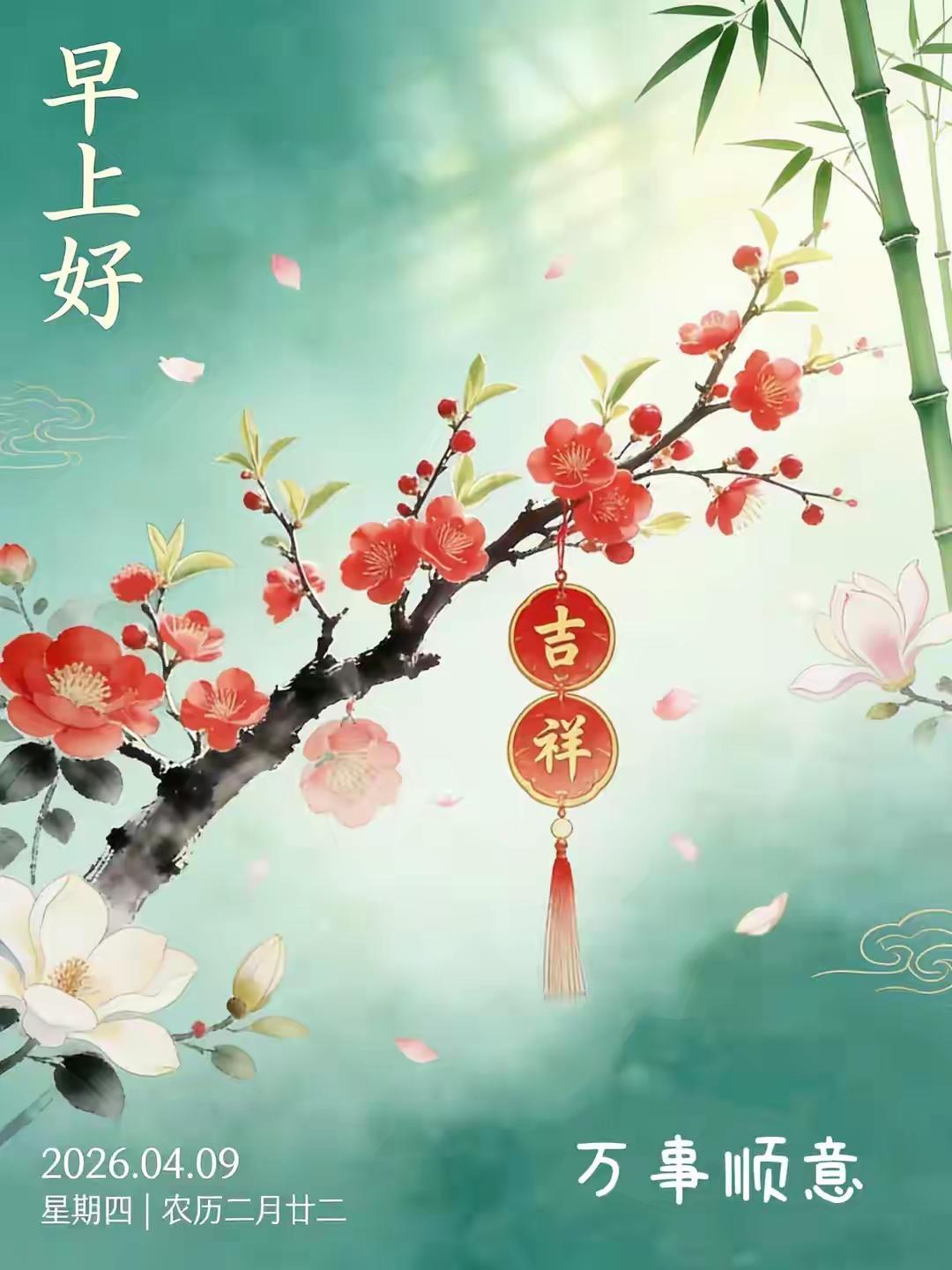 4月9日[玫瑰][福]早上好[招财进宝][大笑]
愿我们：福伴朝夕，岁岁平安，年