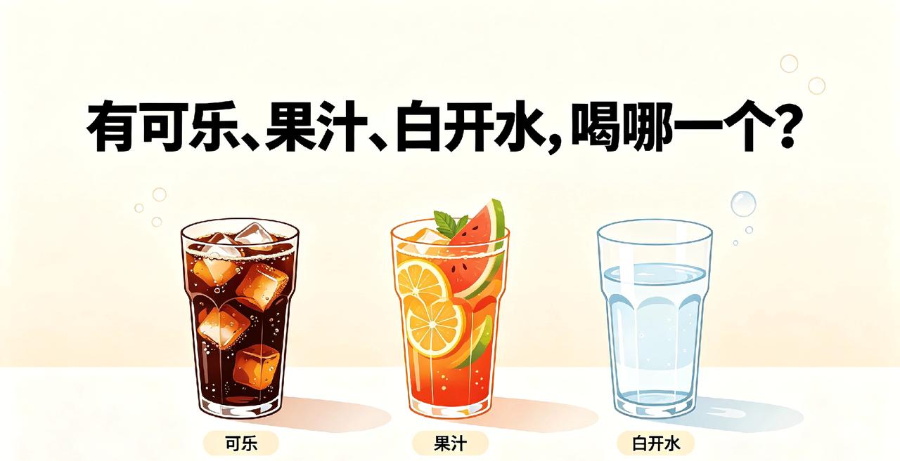 有可乐、果汁、白开水，喝哪一个？