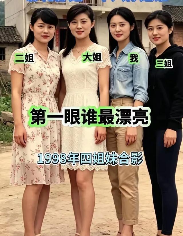 1998年的四姐妹合影，纯素颜美，长相和身材是不是比现在的明星颜值要高。
上世纪