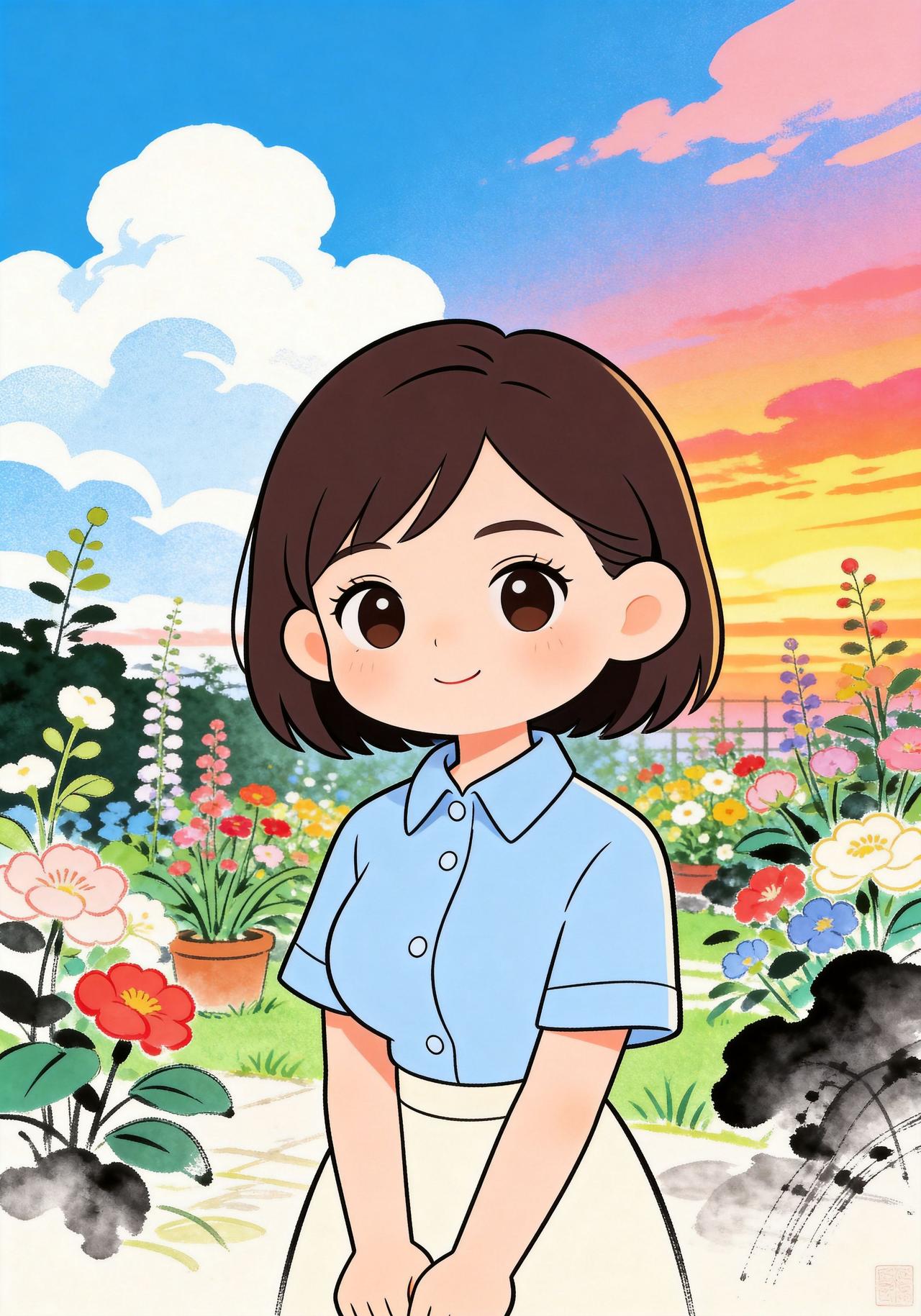 AI晚霞水墨印刷风 抖音ai创作