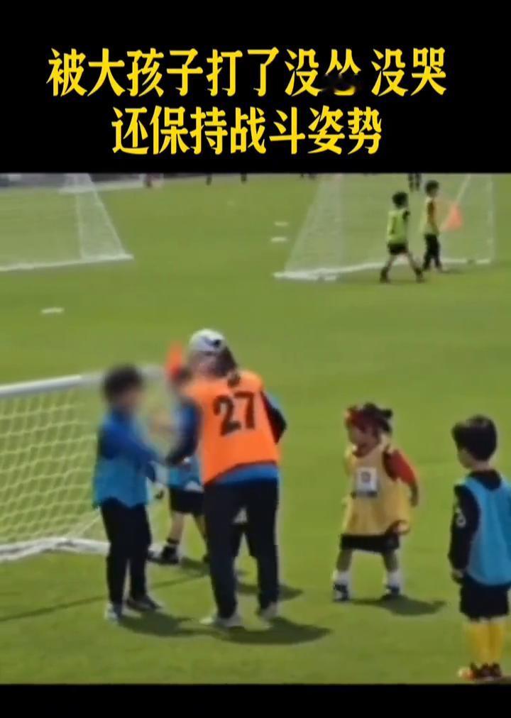 被大孩子打了没怂没哭，还保持战斗姿势。