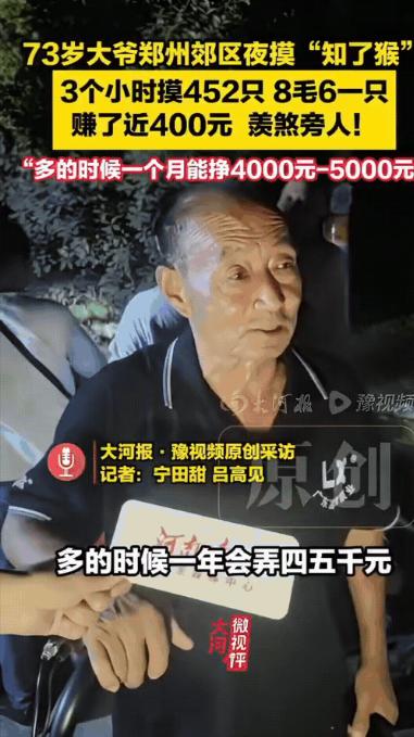 太会赚钱了！郑州73岁大爷退休闲不住，夏夜摸知了猴，月入四五千羡煞旁人

很多人